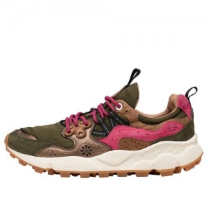 Green Pink Brown Flower Mountain Yamano 3 Women's Sneakers | XEU9199DG