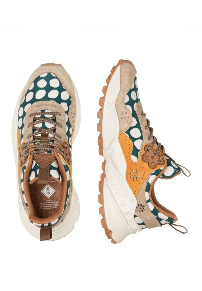 Beige Green Flower Mountain Kotetsu Women's Sneakers | WXK8784HM