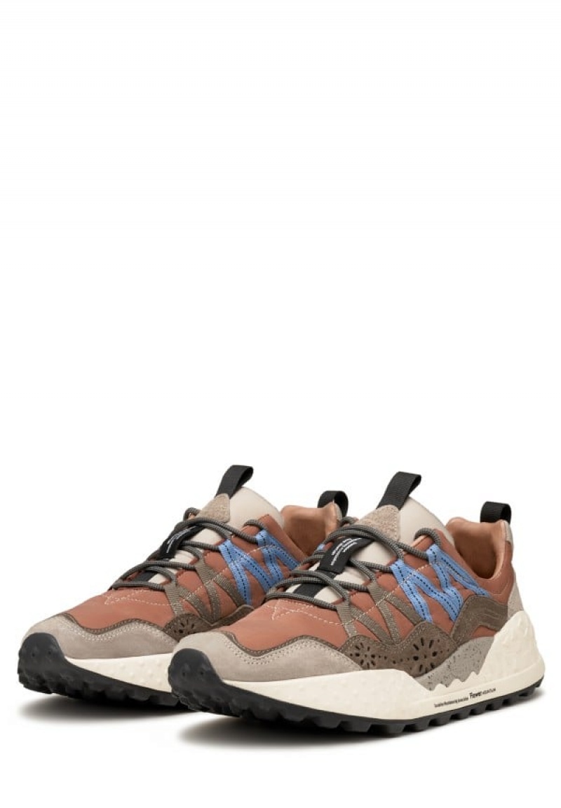 Brown Grey Flower Mountain Washi Men's Sneakers | LUB624OR