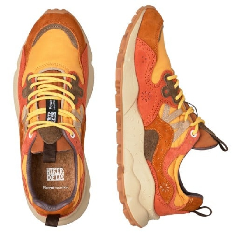 Brown Orange Flower Mountain Yamano 3 Hkdelic Men's Sneakers | ELY1624PM