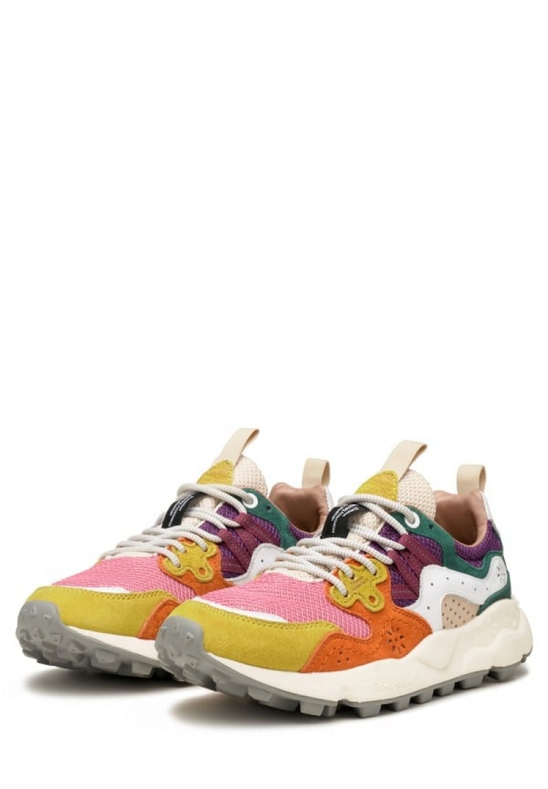 Fuchsia Yellow Flower Mountain Yamano 3 Women's Sneakers | FIK7365WU