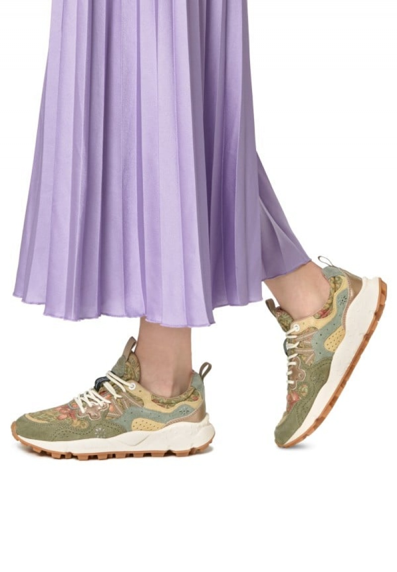 Green Beige Flower Mountain Yamano 3 Women's Sneakers | JDN828FZ