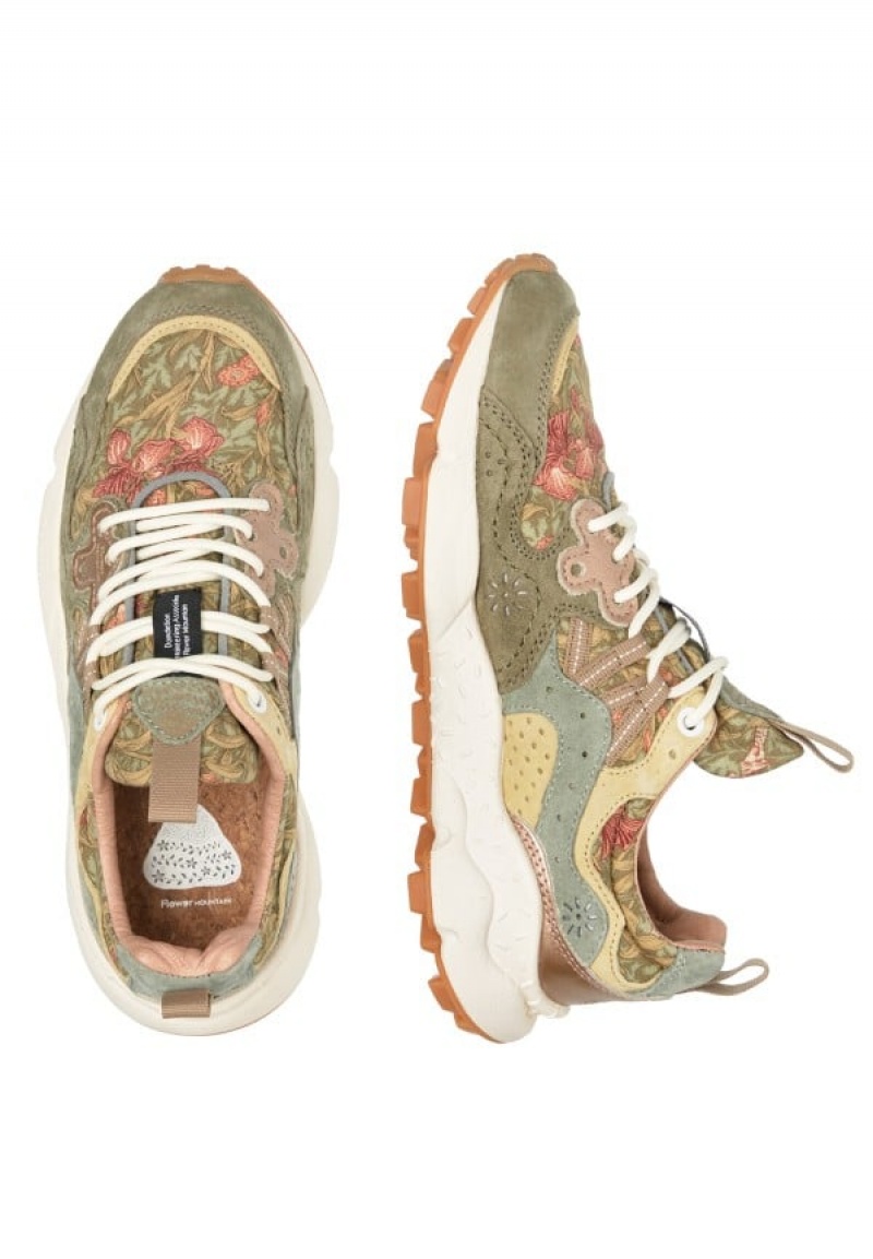 Green Beige Flower Mountain Yamano 3 Women's Sneakers | JDN828FZ