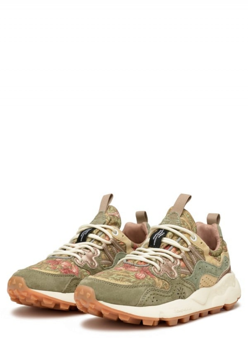 Green Beige Flower Mountain Yamano 3 Women's Sneakers | JDN828FZ