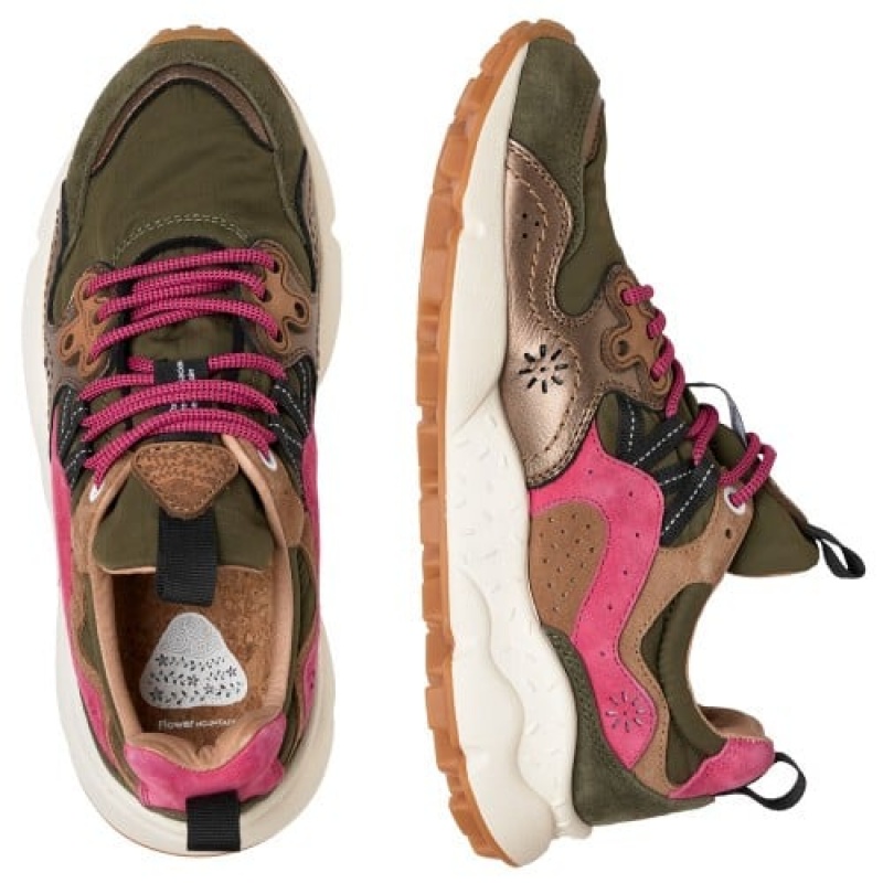 Green Pink Brown Flower Mountain Yamano 3 Women's Sneakers | XEU9199DG