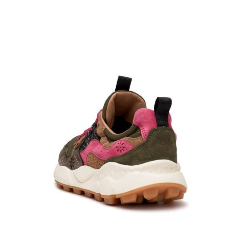 Green Pink Brown Flower Mountain Yamano 3 Women's Sneakers | XEU9199DG