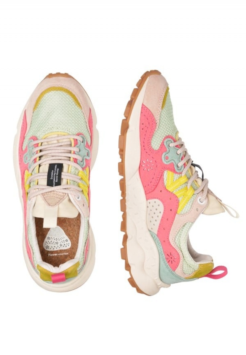 Pink Turquoise Flower Mountain Yamano 3 Women's Sneakers | UTT7686BH